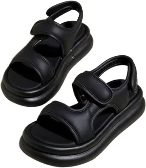 Toddler Kid Girl Casual Hook & Loop Sandal Solid Color Rubber Soft Sole Birthday Party School Beach Flat Shoes