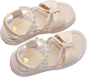 Toddler Kid Girl Open-Toe Casual Sandal Bow Hook & Loop Dress Soft Rubber Sole Beach Birthday Flat Shoes
