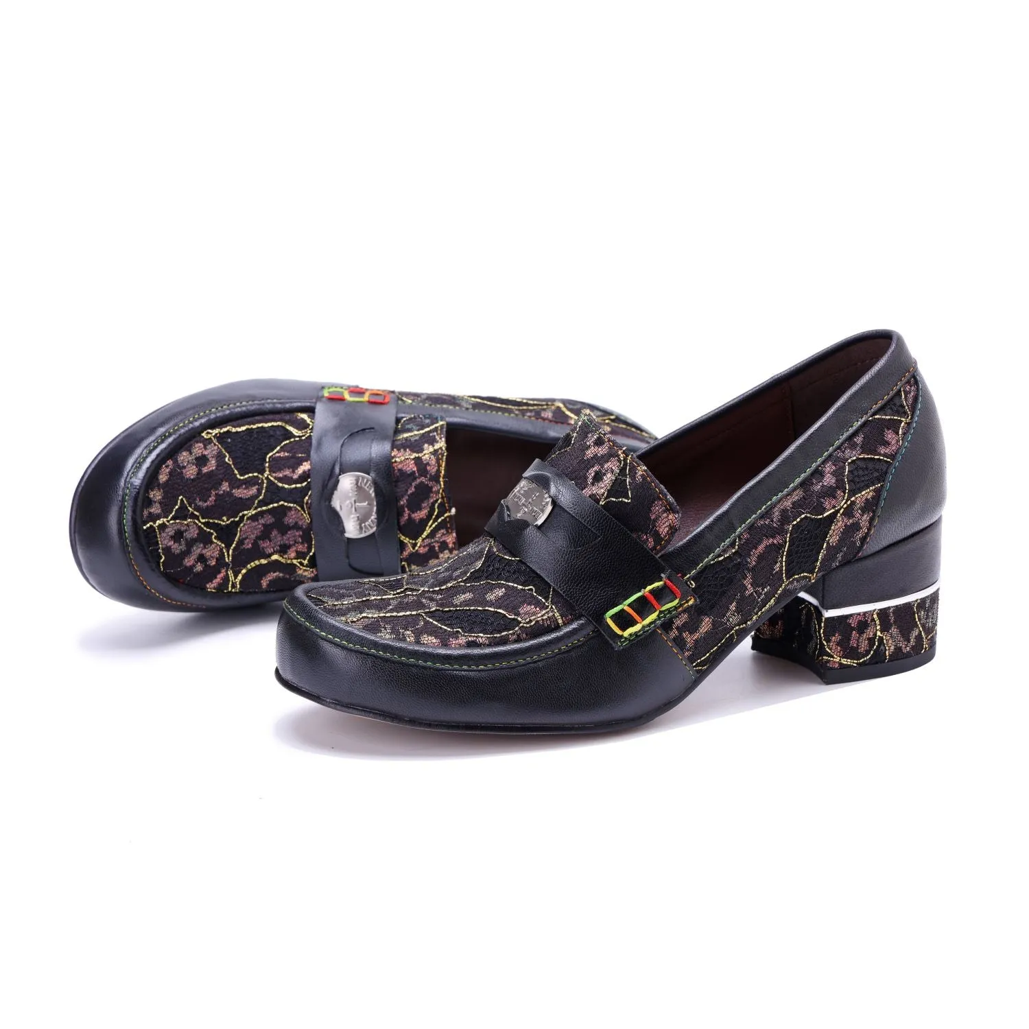 Vintage Graffiti Patchwork Loafer Heels (Morgana)