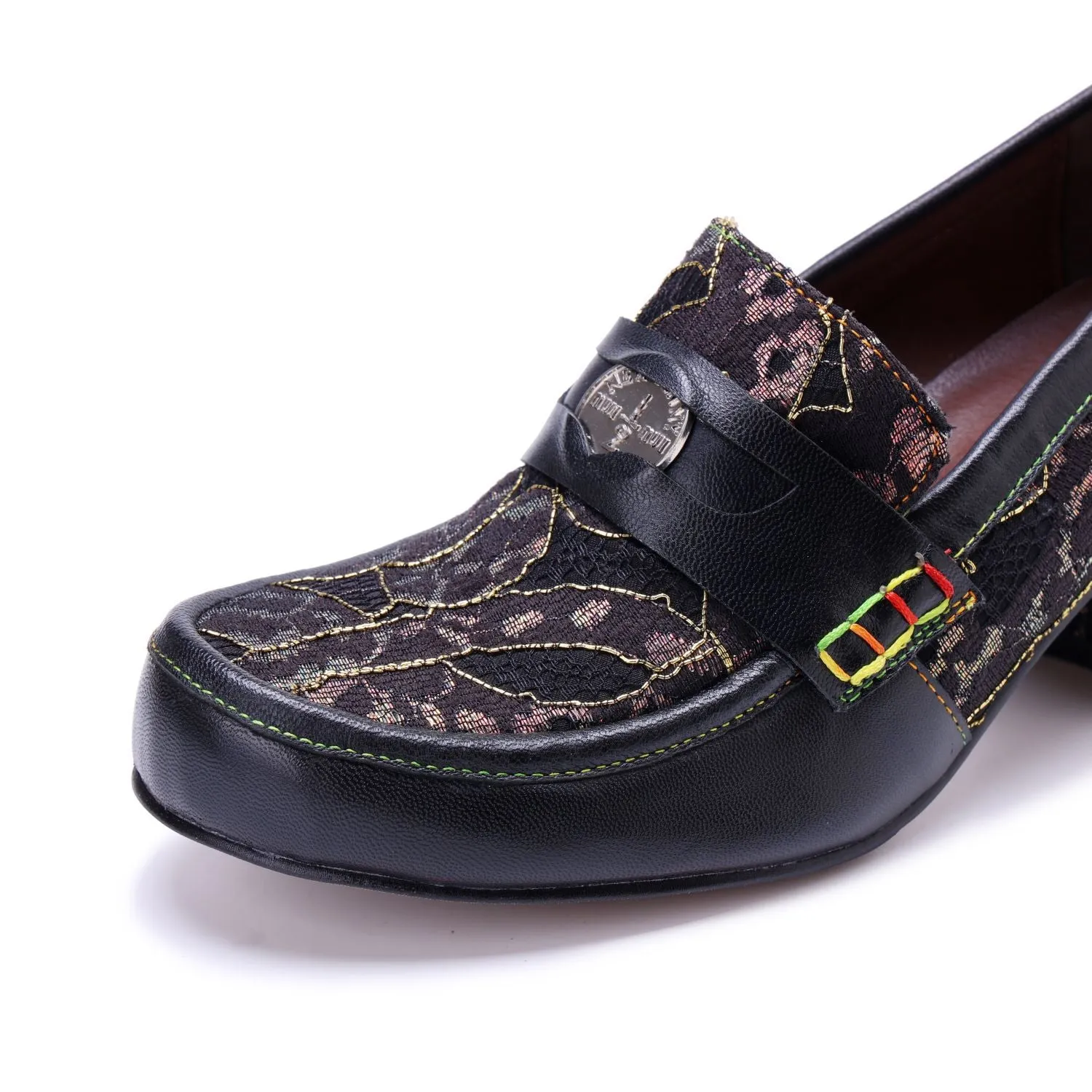 Vintage Graffiti Patchwork Loafer Heels (Morgana)