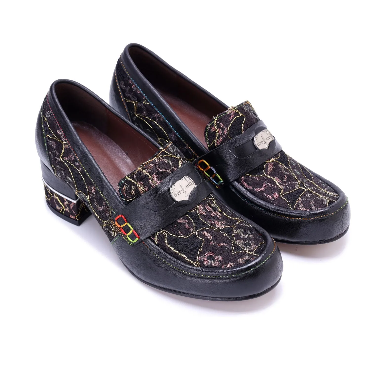 Vintage Graffiti Patchwork Loafer Heels (Morgana)