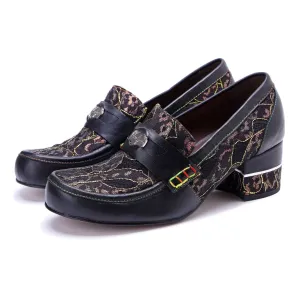 Vintage Graffiti Patchwork Loafer Heels (Morgana)