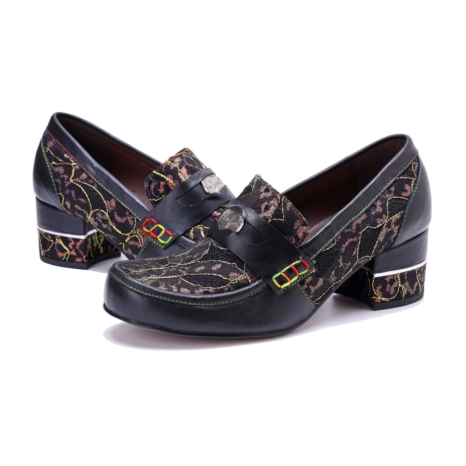 Vintage Graffiti Patchwork Loafer Heels (Morgana)
