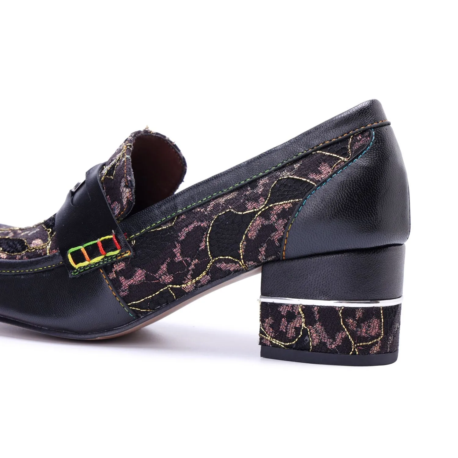 Vintage Graffiti Patchwork Loafer Heels (Morgana)