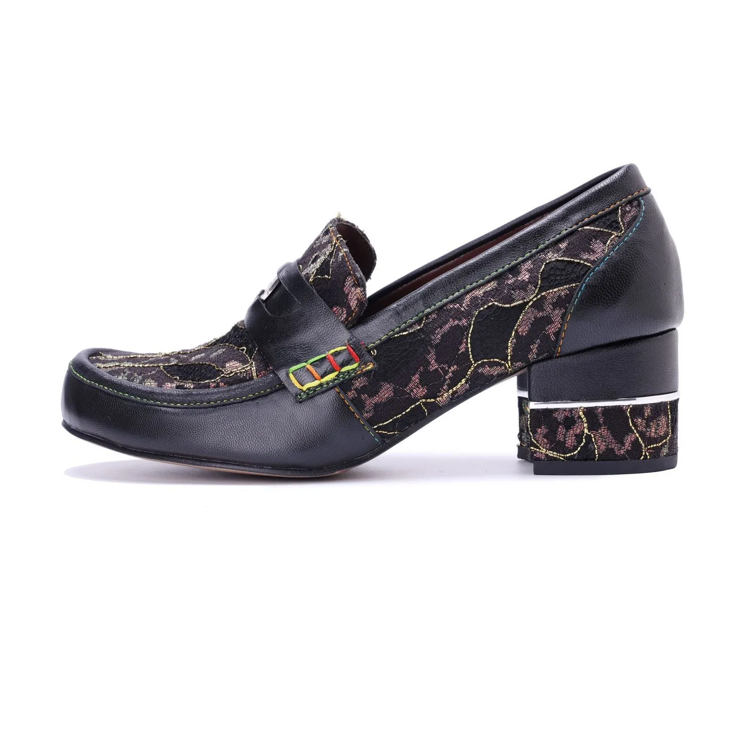 Vintage Graffiti Patchwork Loafer Heels (Morgana)