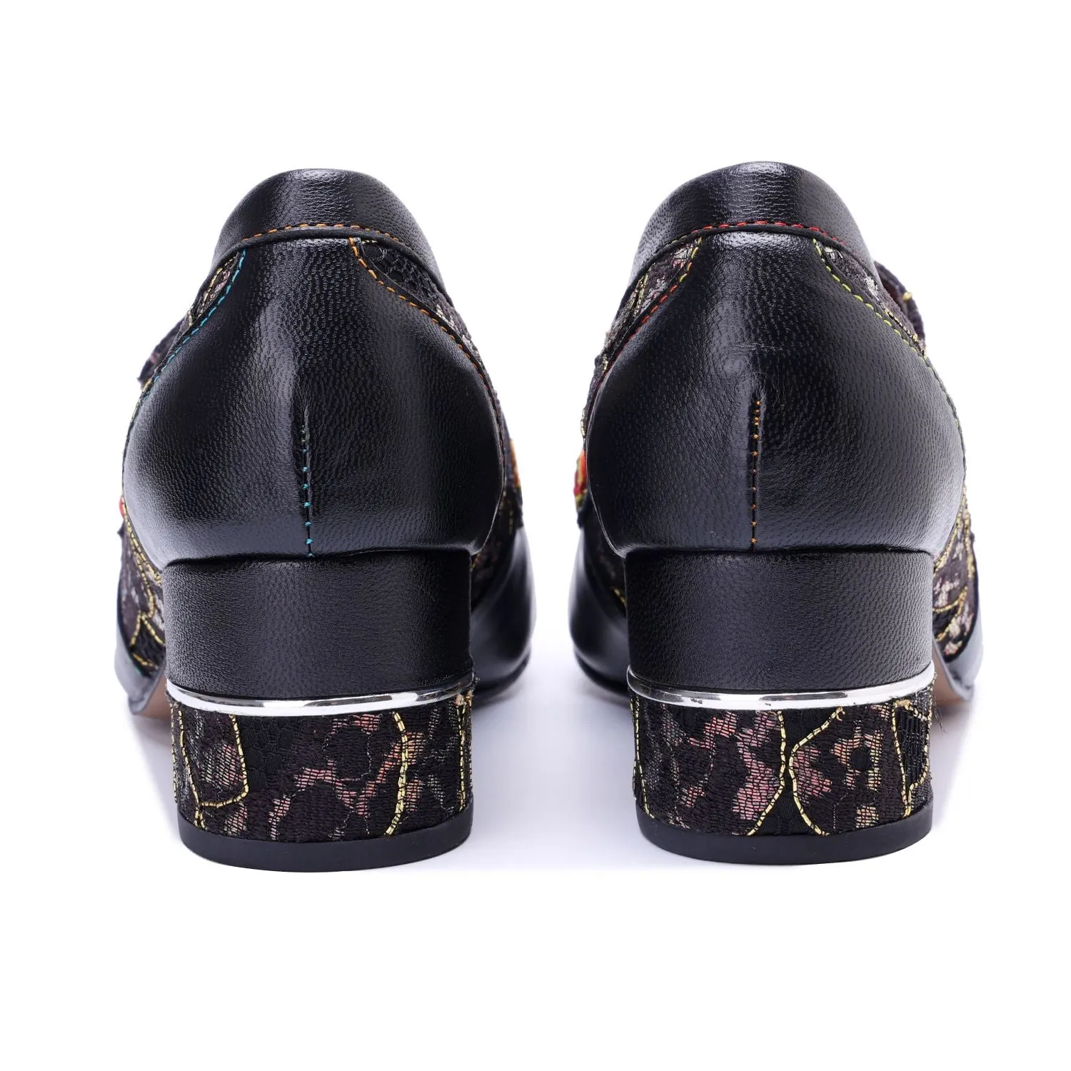 Vintage Graffiti Patchwork Loafer Heels (Morgana)