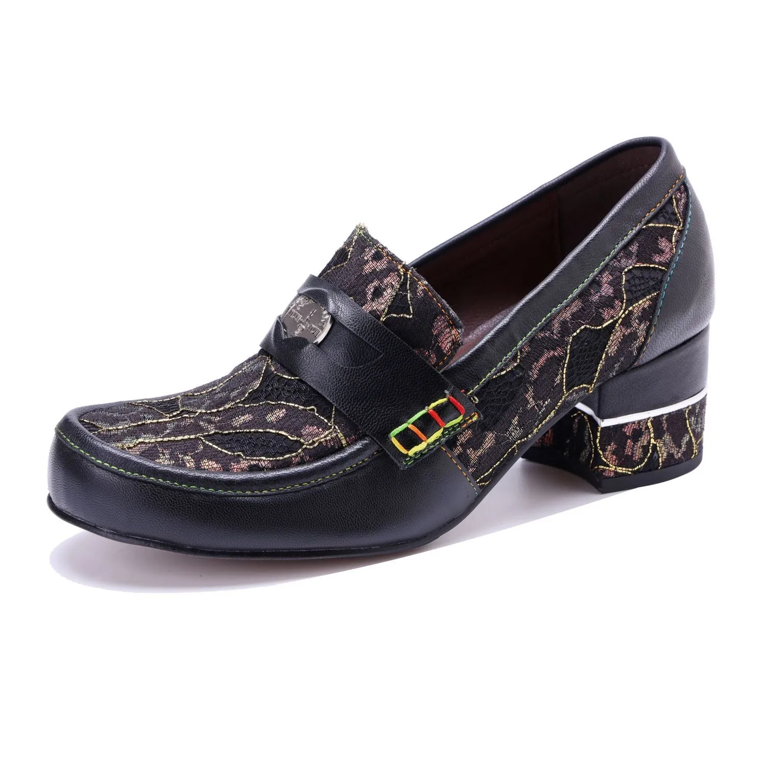 Vintage Graffiti Patchwork Loafer Heels (Morgana)