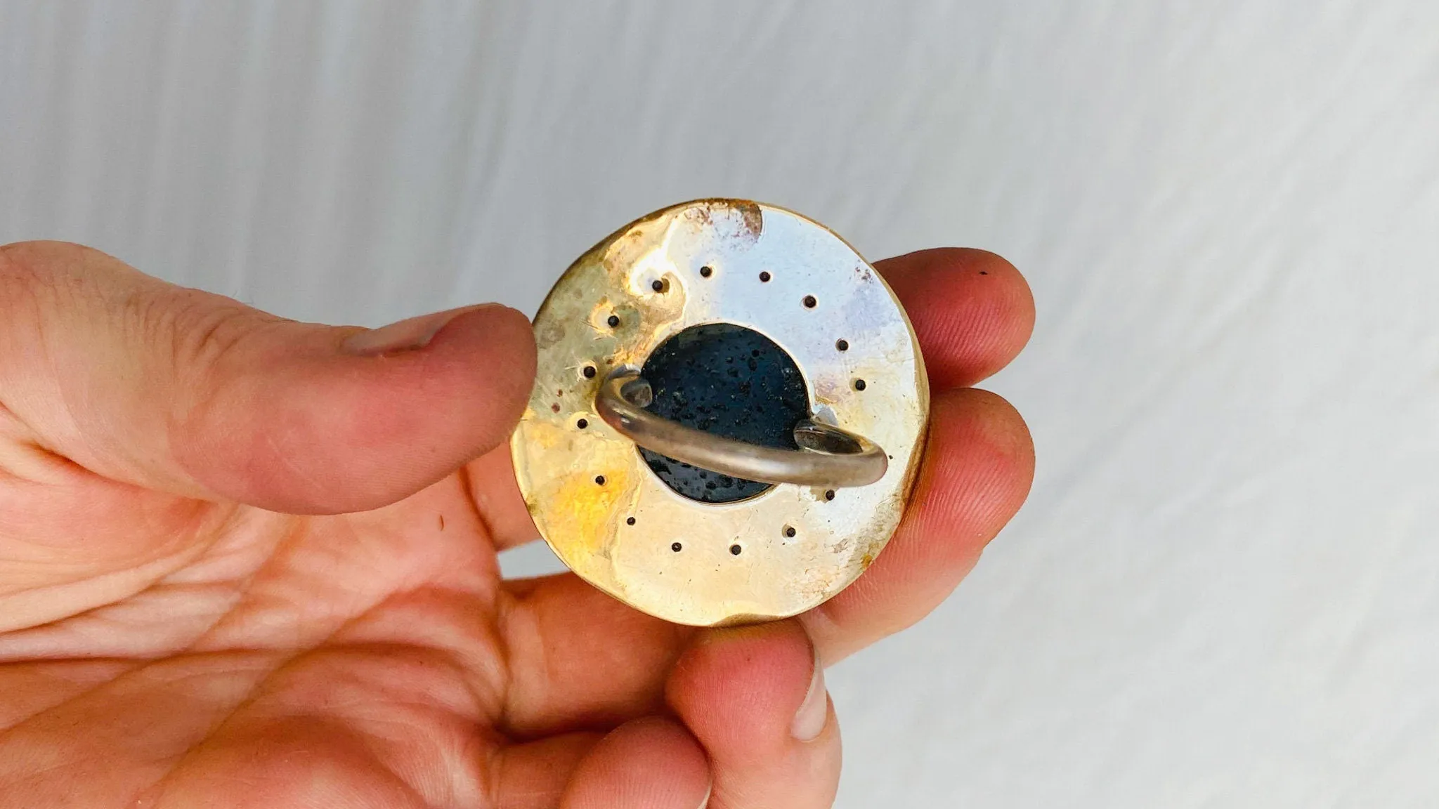 Volcanic Lava Ring. Size 7. Brass and Sterling Silver