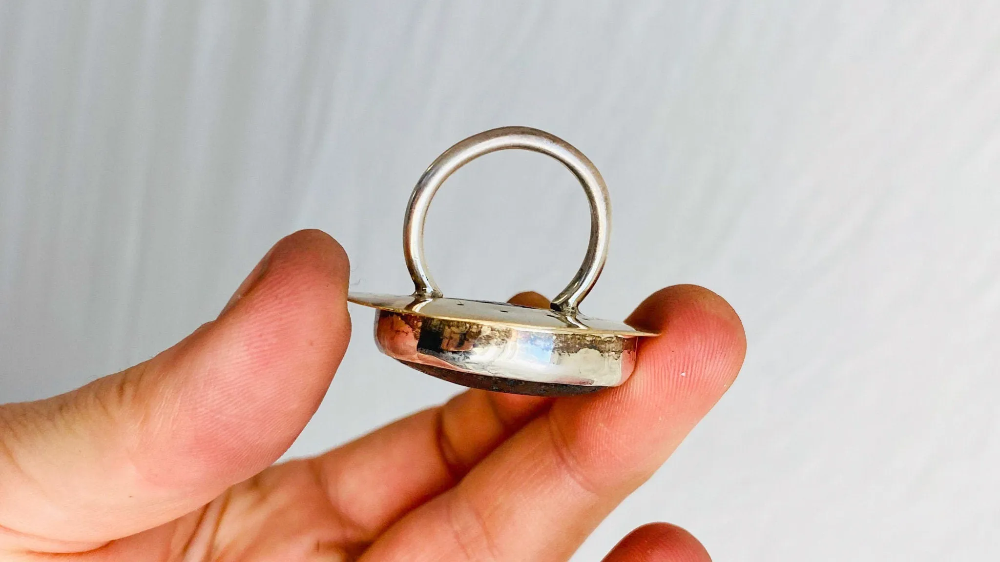 Volcanic Lava Ring. Size 7. Brass and Sterling Silver