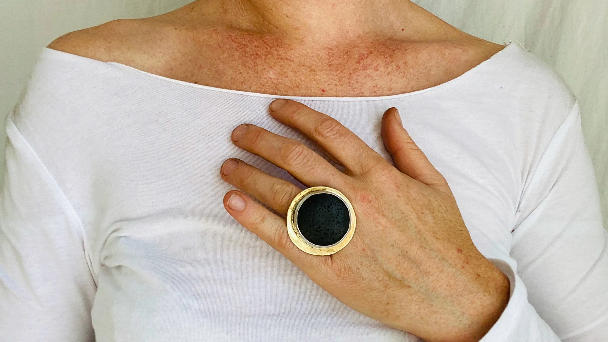 Volcanic Lava Ring. Size 7. Brass and Sterling Silver