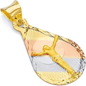 Wellingsale 14K Tri 3 Color Gold Polished Diamond Cut Religious Jesus Charm Pendant