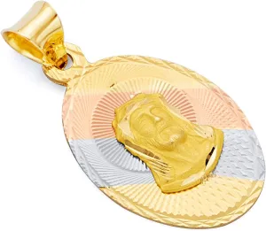 Wellingsale 14K Tri 3 Color Gold Polished Diamond Cut Religious Jesus Charm Pendant