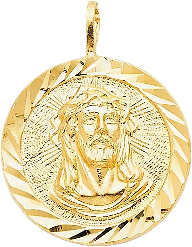 Wellingsale 14K Yellow Gold Polished Diamond Cut Religious Jesus Charm Pendant
