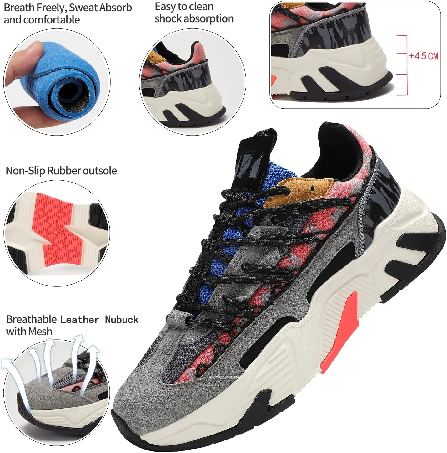 Women's Chunky Platform Sneakers Non Slip Lace-up Walking Workout Sneaker