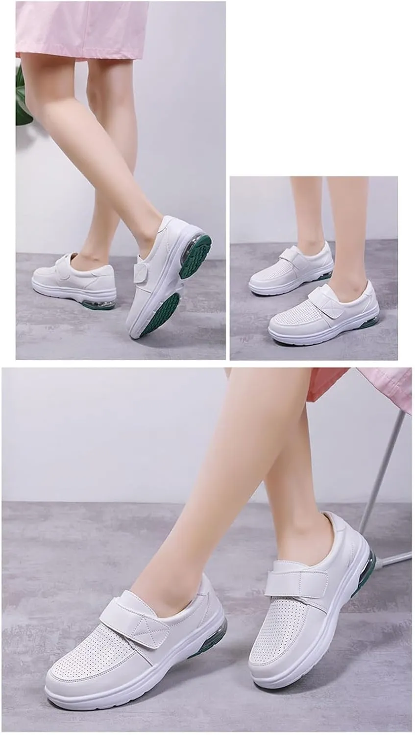 Womens Mesh Breathable Comfortable Working Adjustable Leather Nurse Shoes, Casual Air Cushion Slip Resistant Hospital Work Moccasin, for Hospital Nurse, Doctors