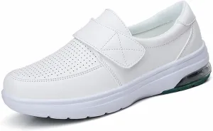 Womens Mesh Breathable Comfortable Working Adjustable Leather Nurse Shoes, Casual Air Cushion Slip Resistant Hospital Work Moccasin, for Hospital Nurse, Doctors
