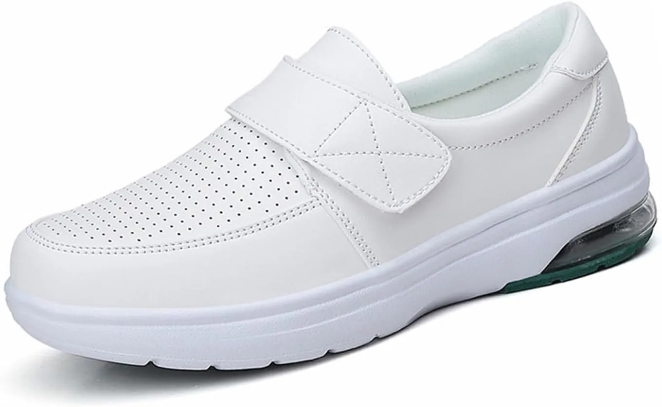 Womens Mesh Breathable Comfortable Working Adjustable Leather Nurse Shoes, Casual Air Cushion Slip Resistant Hospital Work Moccasin, for Hospital Nurse, Doctors