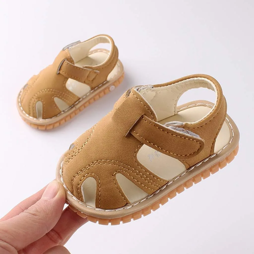 WUAI Unisex Infant Baby Shoes PU Leather Anti-Slip Closed Toe Summer Sandals Casual First Walkers Princess Dress Shoes
